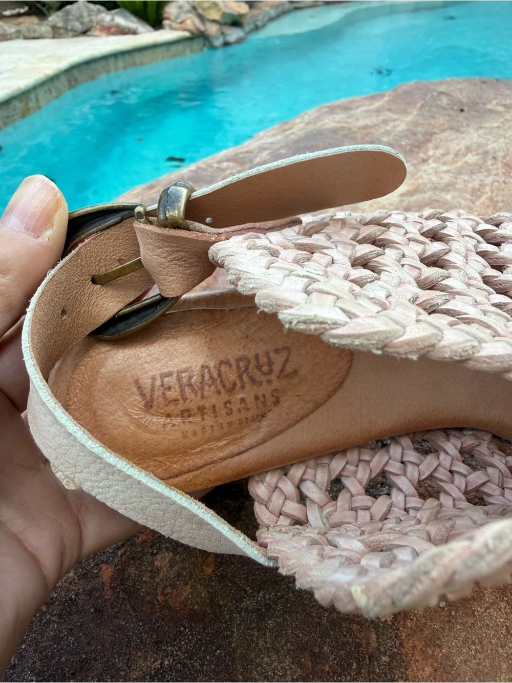 Veracruz Artisans Leather Woven Peep-Toe Slingback Block Heel Sandals